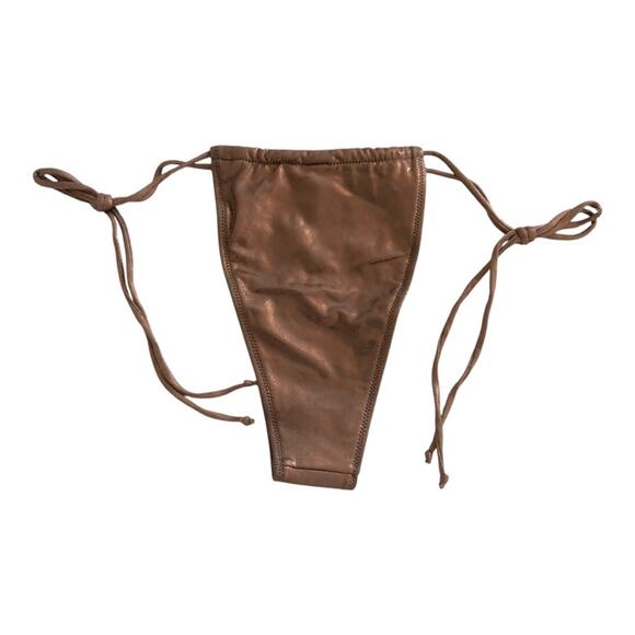 Pretty Little Things Brown Shimmer Tie Side Tanga Bikini Bottoms Size 8 - Picture 6 of 15